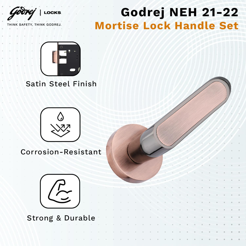 Godrej Mortise Door Handle | Handle for Internal Doors, Bathroom Doors | NEH 21 | Retractable Baby Latch | Black Antique Copper Finish | Keyless Mechanism for Privacy | 5 Years Warranty